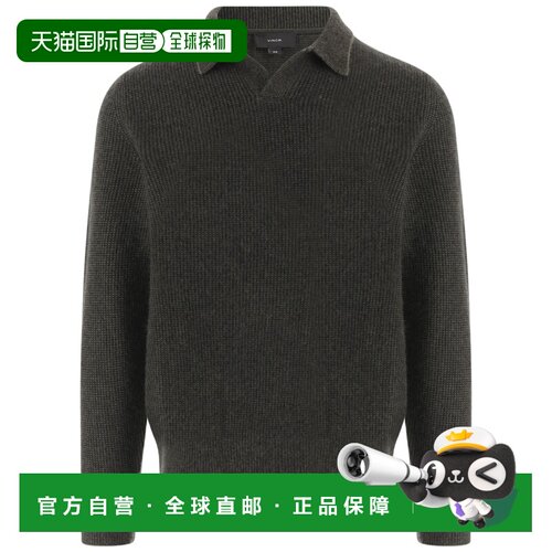 自营vince深绿色衣领针织图案羊绒毛衣-黑色 美国奥莱直发