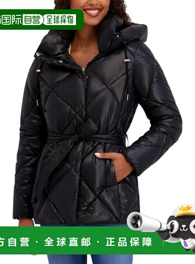 自营Kensie Cire Belted Puffer Jacket - black 美国奥莱直发