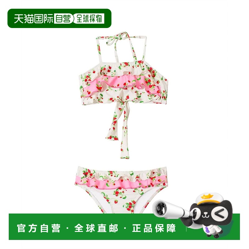 自营pq swimKid's Strawberry Fields Ruffle Bikini Set In Whit