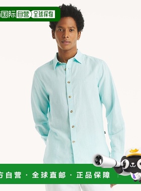 自营 Nautica Mens Linen Shirt - seawater blue 美国奥莱直发