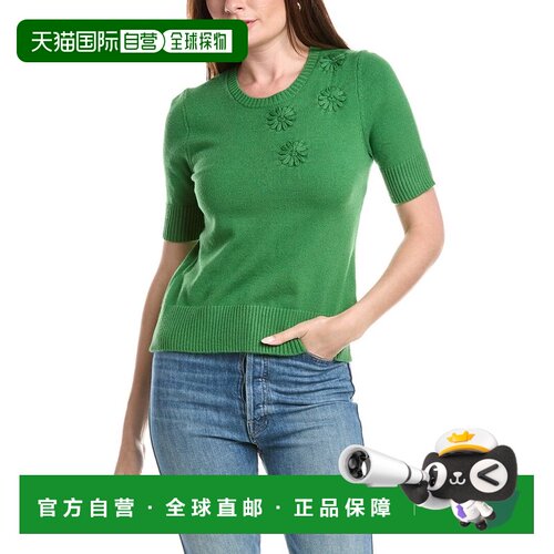 自营T Tahari Floral Applique Sweater - green 美国奥莱直发