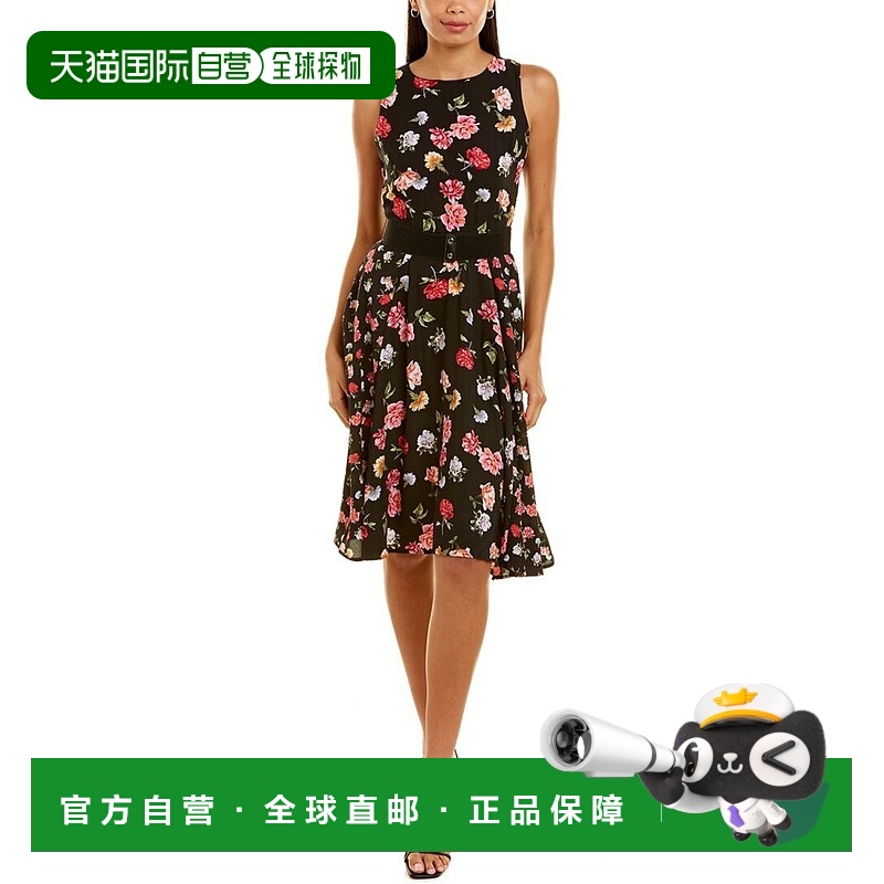 自营 maison taraFloral Sleeveless A-Line Midi Dress In Black