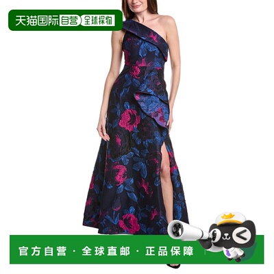 自营Adrianna Papell One Shoulder Jacquard Gown - navy 美国奥