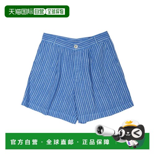 自营120% linoBlue Vertical Pinstripes Linen Shorts - blue 美