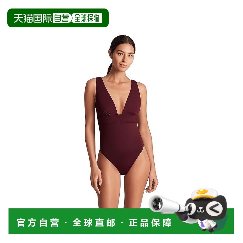 自营Lauren Ralph Lauren Sculpting One Piece女式海军蓝V领海滩