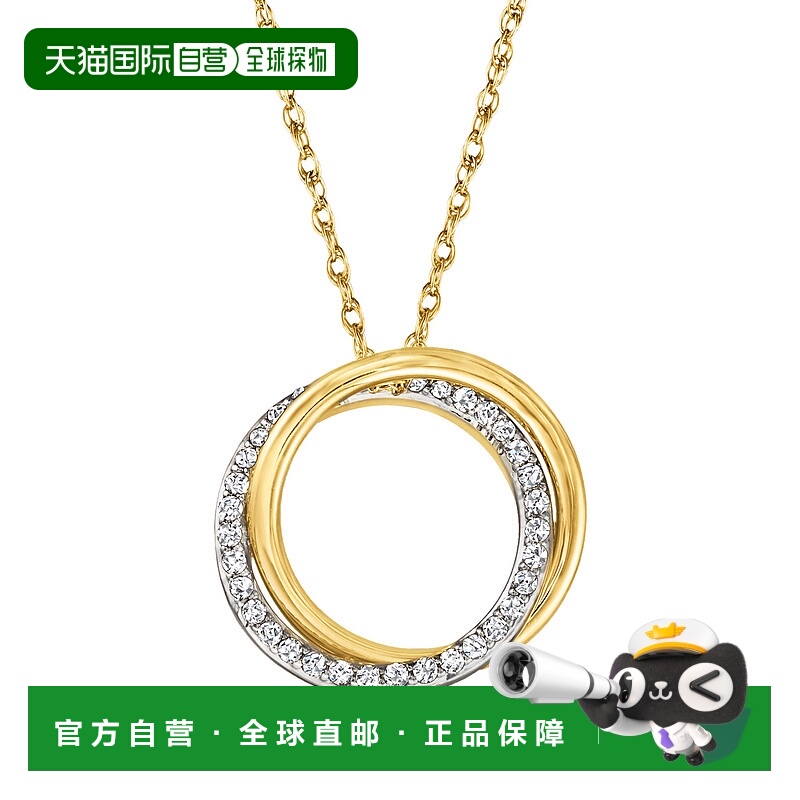 自营 Ross-Simons 14 克拉黄金钻石双圆形吊坠项链 - 16 英寸 美