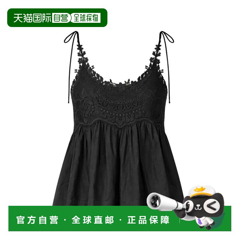 自营twin-set黑色无袖上衣，精致的钩针编织细节-黑色 美国奥莱直