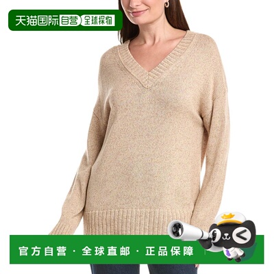 自营Lafayette 148 New York宽v领羊绒 & 真丝混纺毛衣-红色 美