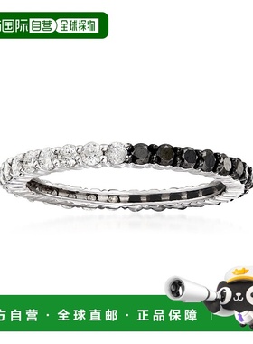 自营 925 纯银 Ross-Simons 黑白钻石永恒戒指 - 白色 美国奥莱直