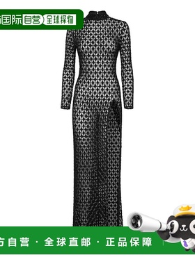 自营philipp pleinEmbroidered Long Dress Crystal - black 美国
