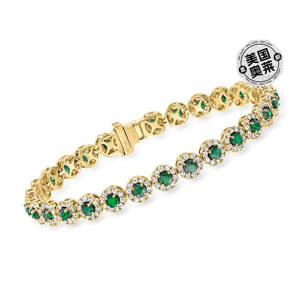 自营 ross-simons14 克拉黄金罗斯-西蒙斯祖母绿和钻石网球手链 -