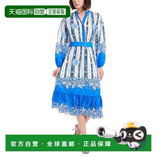 自营T Tahari Split Neck Half Placket Midi Shirtdress - blue