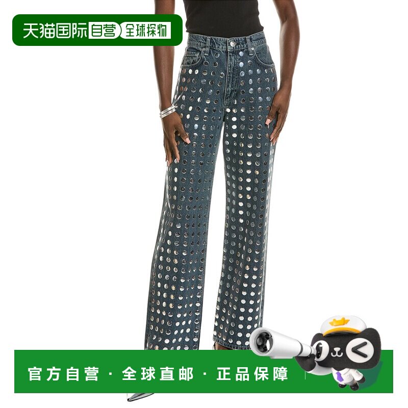 自营rag & bone Shea高楼全金士顿螺柱休闲直牛仔裤-红色 美国奥