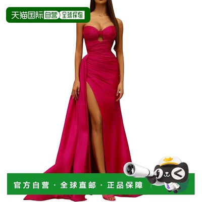 自营 tarik ediz深紫红色高缝无肩带塔夫绸礼服 美国奥莱直发