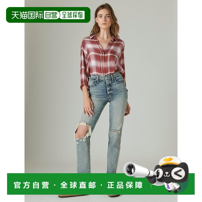 自营 Lucky Brand 女式高腰 Drew Mom 牛仔裤浅蓝色 美国奥莱直发