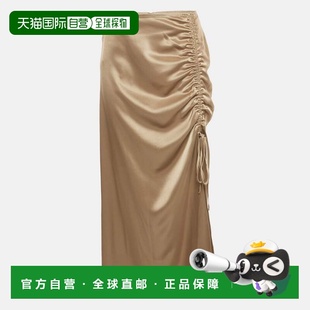 自营Polo Ralph Lauren Brown Satin Ruched Midi Skirt - brown