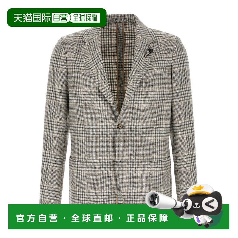 自营lardiniPlaid Patterned Grey Jacket With Notch Lapels - g