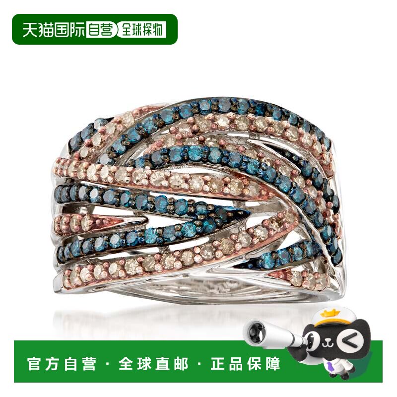 自营 ross-simons 925 纯银罗斯-西蒙斯蓝色和香槟钻石戒指 - 白