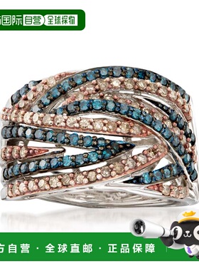 自营 ross-simons 925 纯银罗斯-西蒙斯蓝色和香槟钻石戒指 - 白