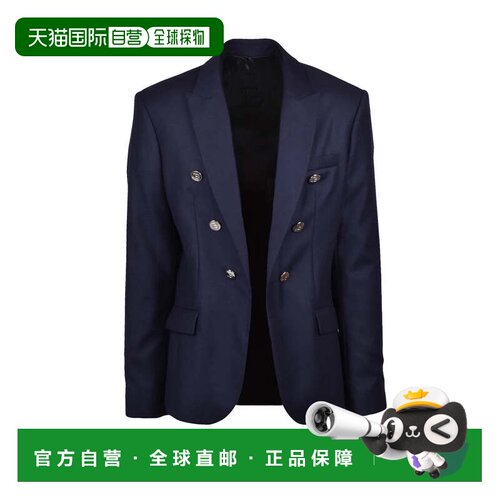 自营balmainDouble-breasted Jacket - Blue - black 美国奥莱直