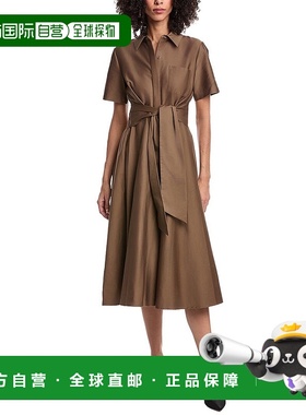 自营Toccin Mega Tie Front Midi Shirtdress - brown 美国奥莱直