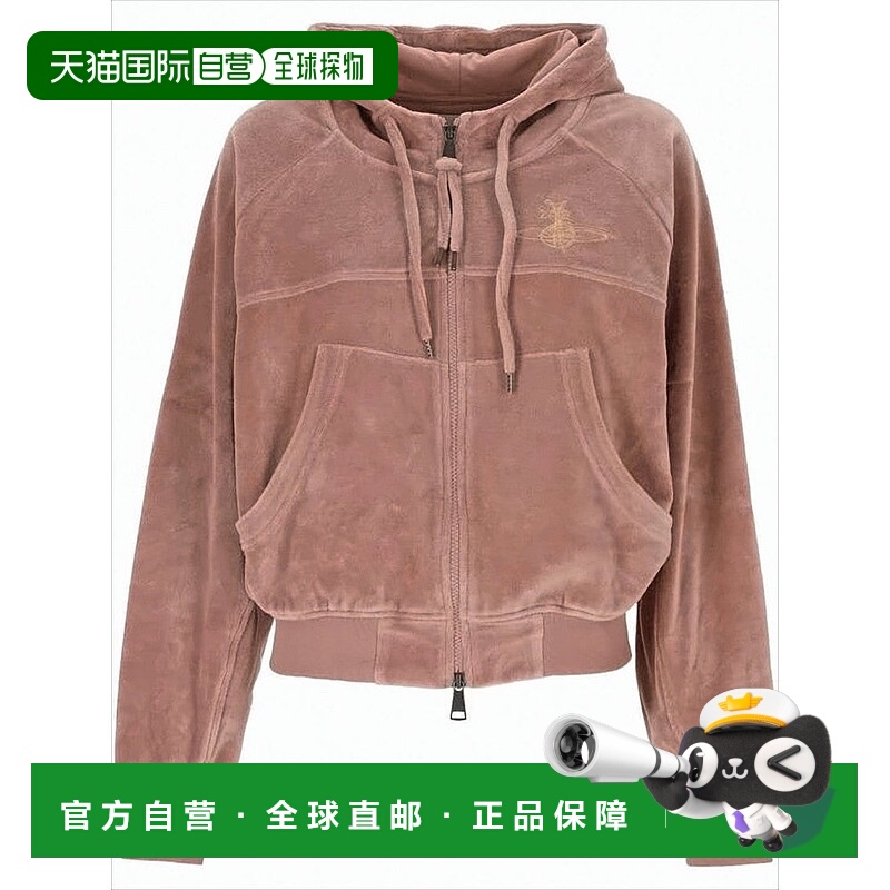 自营vivienne westwoodVelvet Textured Zip-Up Hoodie With Draw