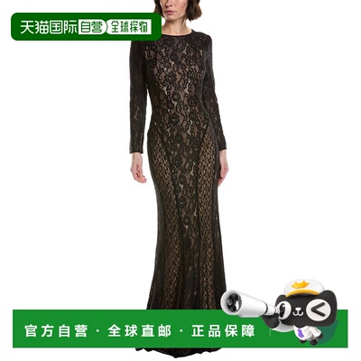 自营Rene Ruiz Illusion Lace Gown - black 美国奥莱直发连衣裙