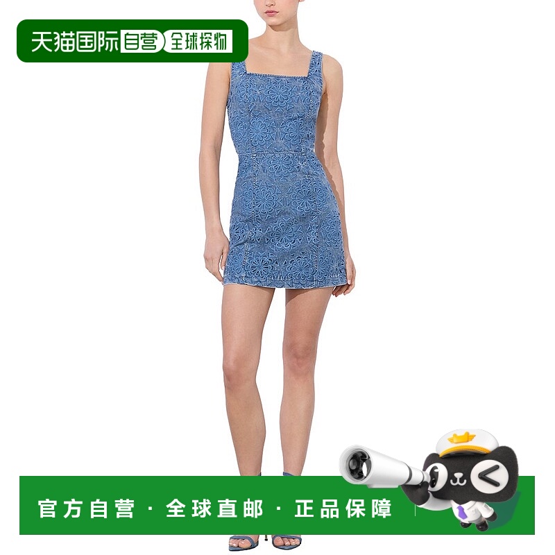 自营alice + olivia Maryann Floral Cutout Denim Dress - blue