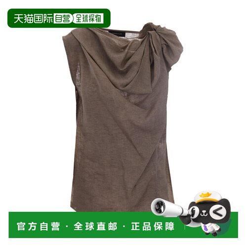 自营fabiana filippiSleeveless Linen Top with Draped Knot Det