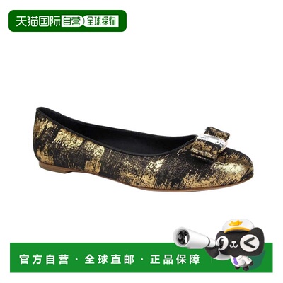 自营Salvatore Ferragamo 女式/织物芭蕾平底鞋 - 金色/黑色 美国