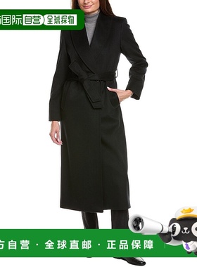 自营sofiacashmere Maxi系带披肩领羊毛和羊绒混纺外套-黑色 美国