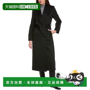 自营sofiacashmere Maxi系带披肩领羊毛和羊绒混纺外套-黑色 美国