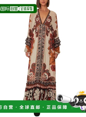 自营FARM Rio Winter Tapestry Sand V Neckline Long Sleeve Max