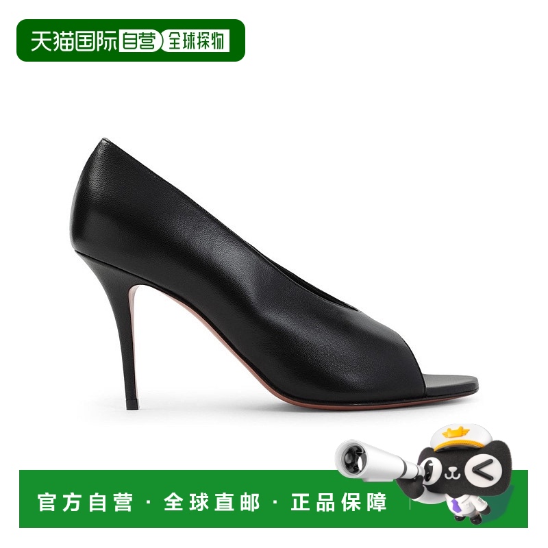 自营 amina muaddi黑色纳帕皮革Julianne 90露趾高跟鞋-黑色 美国