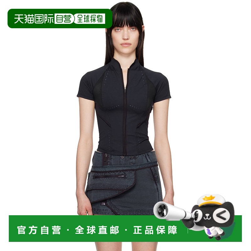 1h可退 香港直邮潮奢 hyein seo 女士 海军蓝 Slashed Zip T 恤 P