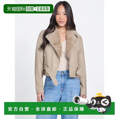 自营guessCapri Faux-Leather Moto Jacket - dove nest 美国奥莱