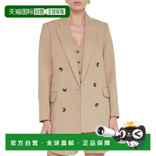 棕色 Aimee休闲双排扣亚麻混纺运动夹克 美国奥莱直 AGENCE 自营L