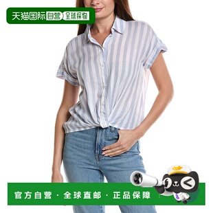 自营 lola river洛拉河亚麻混纺条纹衬衫-蓝色 美国奥莱直发通勤