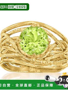 自营Ross-Simons 18kt 金橄榄石纹理镂空戒指 - 绿色 美国奥莱直