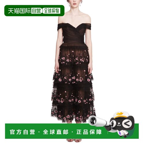 自营Marchesa Notte Midi Dress - black 美国奥莱直发连衣裙