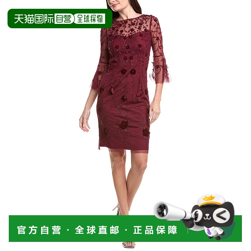 自营Adrianna Papell Bead Velvet Sheath Dress - brown 美国奥
