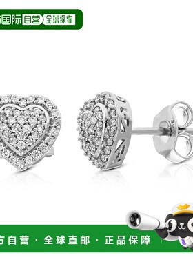 自营vir jewels1/4 克拉 0.925 纯银爪镶圆形实验室培育钻石耳钉