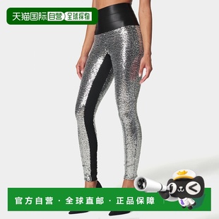 美国奥莱直发 银色 自营Bebe 女士缎面松紧腰带亮片紧身裤