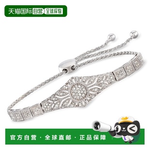自营 Ross-Simons Diamond Floral Openwork Bolo Bracelet in St
