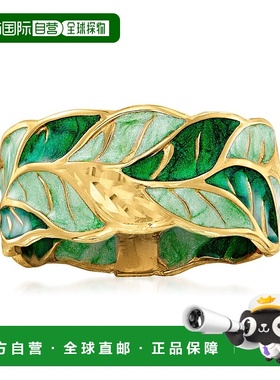 自营 Ross-Simons 14 克拉黄金意大利绿色珐琅叶子戒指 - 黄色 美