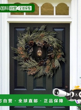 自营 safavieh人造 24 英寸松花环带松果和蓝莓 - 绿色/蓝色 美国