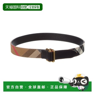 自营Burberry Check Canvas & Leather Belt - black 美国奥莱直