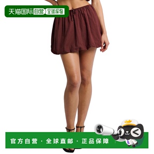 美国奥莱直发新款 自营 棕色 Air亚麻混纺泡泡迷你裙 半身裙 Onia