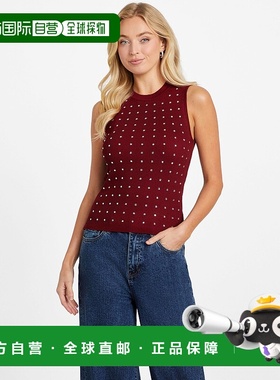 自营guessCiara Studded Sweater Top - beet juice red 美国奥莱