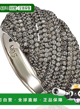 自营 Suzy Levian 熏黑纯银方晶锆石交叉戒指 - 黑色 美国奥莱直